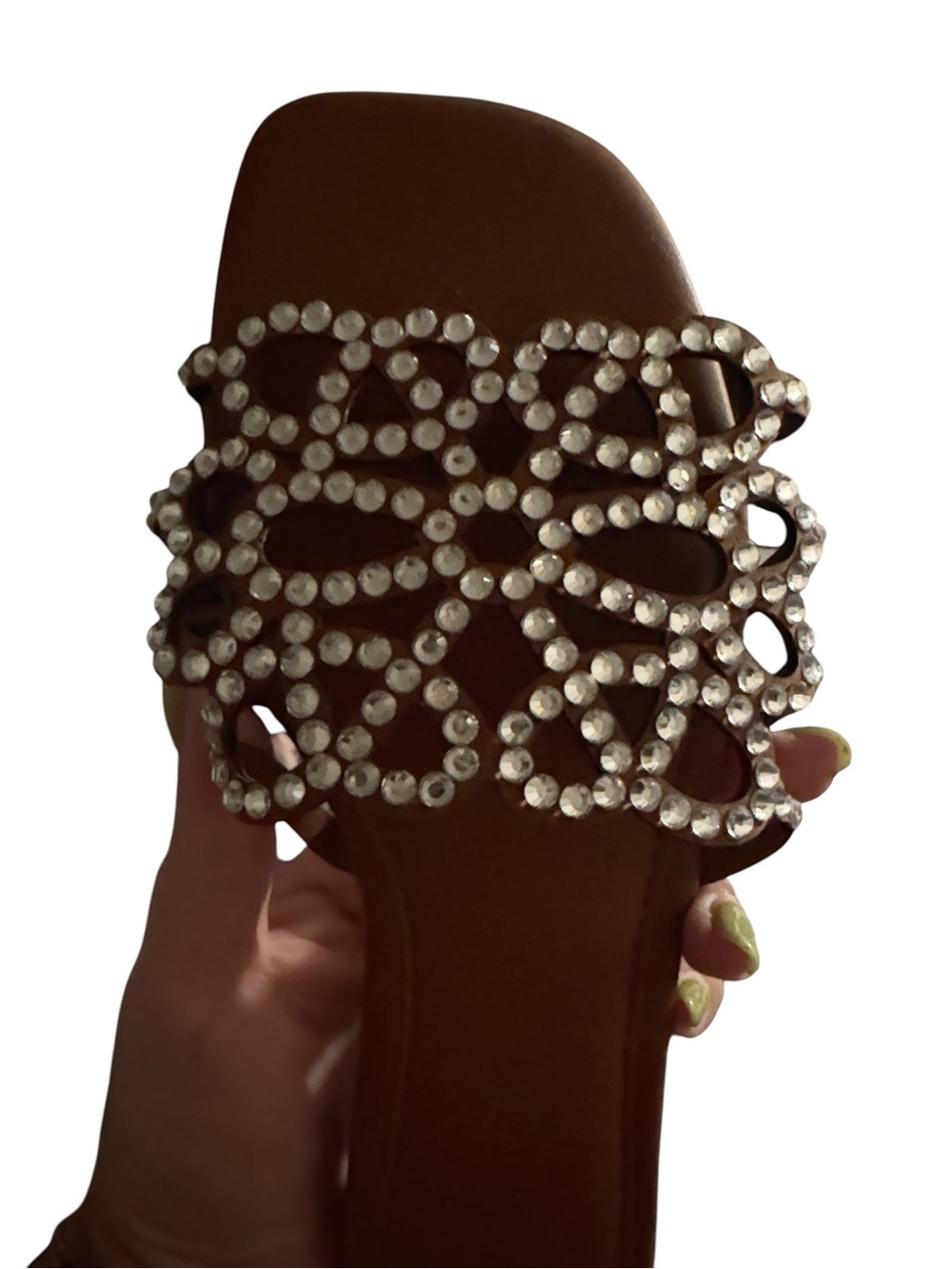 Madden Girl Brown Slide Sandals with Pearl Lattice Straps - Picture 3 of 3